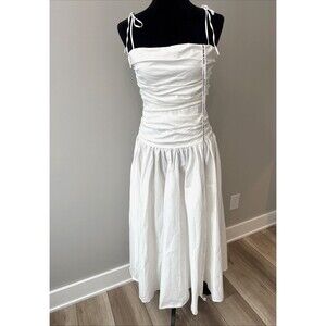 NEW Ruched White Midi Dress size M Lucy in the Sky MSRP $69. Summer Romantic